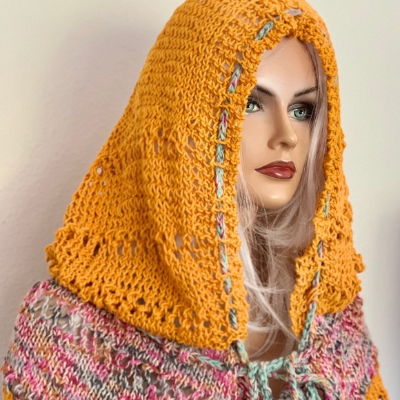 Hand Knits 2 Love Cotton Hoodie Cowl Designer Boho main image 8
